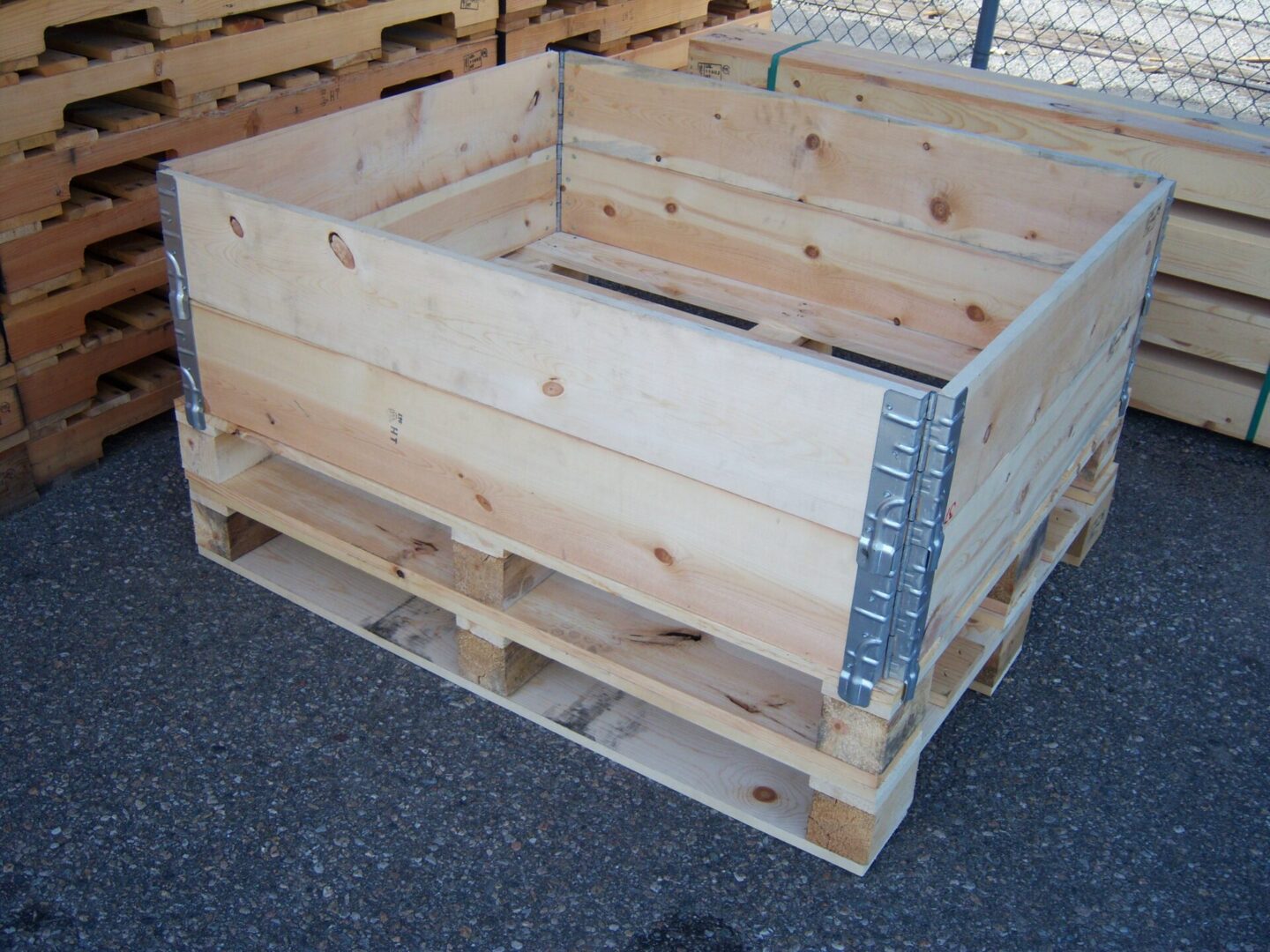 A wooden crate sitting on top of a floor.